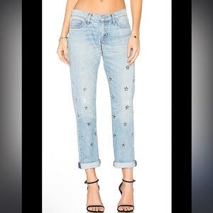 Hudson Riley Crop Relaxed Distressed GrommetStar Straight ButtonFly Jean NWOT 27